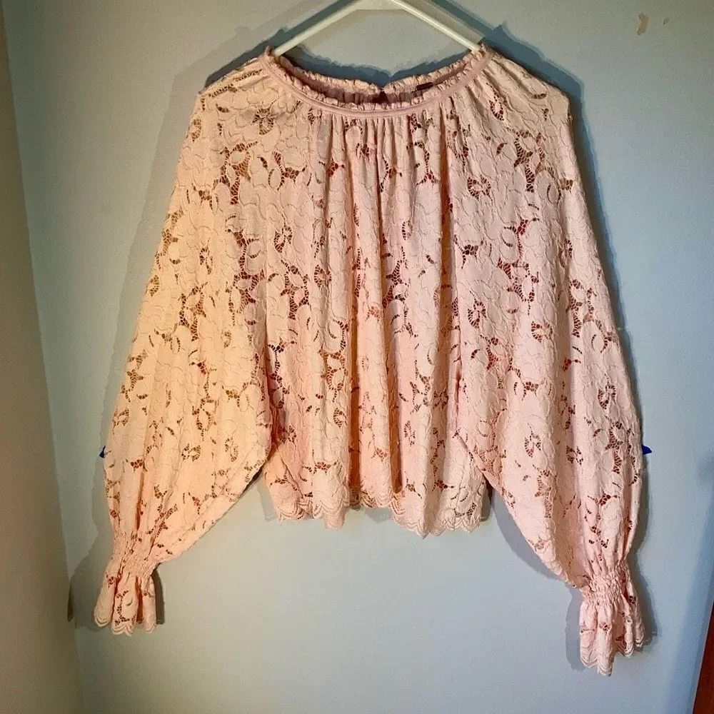 Free People Olivia Lace Top, Soft girl Pink, Dolman Sleeves bridgerton princess